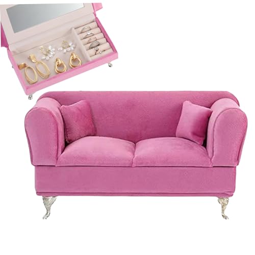 NIOMICO Juwelierbox-Abteil Öffnbares Sofa-Shape 1/6 Skala Möbel mit Spiegel Samt staubdes Puppencouch mit Deckelschmuckschachteln für Frauen Style 1/6-Skala Möbel von NIOMICO