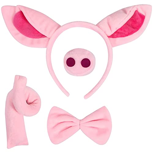 NIOMICO Schweinkostüm Set 4pcs Schwein Ohren Stirnband, Nase, Fliege und Schwanzset Halloween Kostüm für Partydekoration Pinkpig von NIOMICO