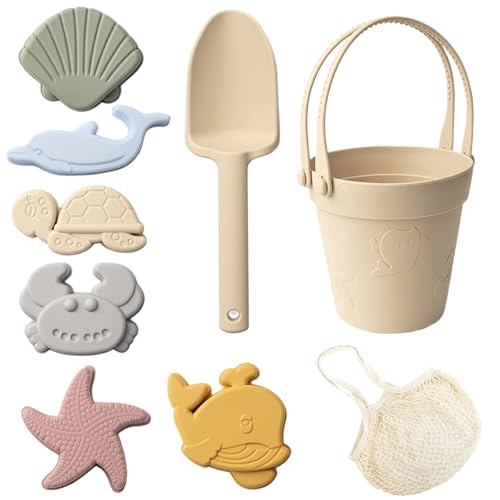 Sandspielzeug für Kinder, 8pcs Safe Silikonstrandspielzeug mit Schaufel, Eimer und Sandformen, wasserdicht Sandspielzeug für Kinder, 8pcs Safe Silikonstrandspielzeug mit Schaufel, Eimer und Sandformen, wasserdicht von NIOMICO