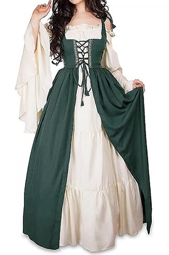 Mittelalter Retro Kleid Hemd Damen Irland Viktorianische Renaissance Kostüm Vintage Königin Erwachsene Bohemian Kostüm Trompete Langarm Gothic Rock Karneval Halloween Party Coslpay (L, grün) von NIRANJAN