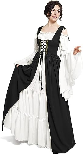 Mittelalter Retro Kleid Hemd Damen Irland Viktorianische Renaissance Kostüm Vintage Königin Erwachsene Bohemian Kostüm Trompete Langarm Gothic Rock Karneval Halloween Party Coslpay (S, Schwarz) von NIRANJAN