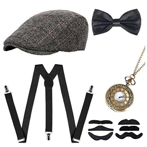 NITAIUN 20er Jahre Herren Accessoires Set, 1920er Kostüm Zubehör, Gatsby Gangster Mafia Peaky Blinders Kostüm, Karneval Cosplay Retro Stil (Style E) von NITAIUN