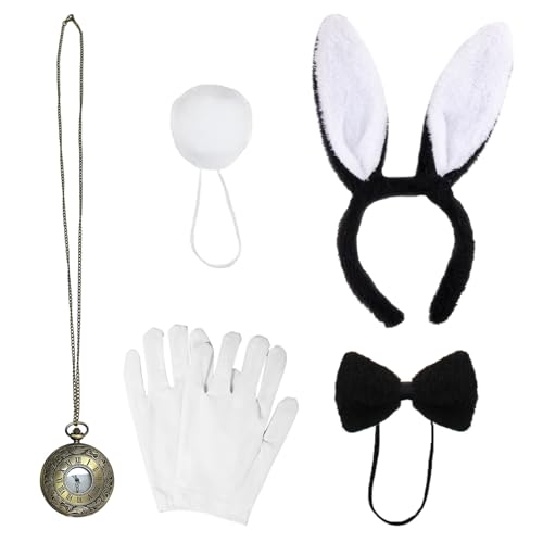 NITAIUN Bunny Zubehör Set Kaninchen-Zubehör-Set Frauen Hasen Zubehör Set Hasenohren Stirnband Fliege Manschetten Schwanz für Halloween Ostern Weihnachten Kostüm Cosplay-Party Einheitsgröße von NITAIUN