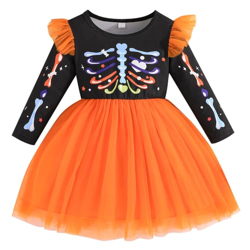 NIUAOAO Baby Mädchen Halloween Kostüme Skelett Baby Fliegen Ärmel Tutu Spitzenrock + Skelett patern 9-12 Monate von NIUAOAO