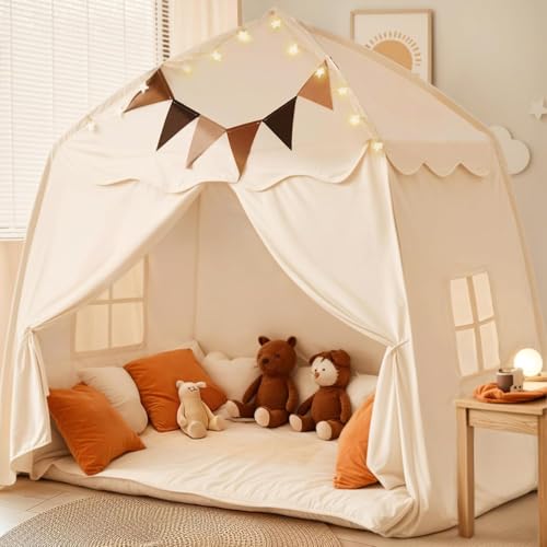 Extragroßes Spielzelt für Kinder mit Flaggen, tragbares und faltbares Tipi, Jungen und Mädchen, Kuppelzelt-Spielhaus für drinnen und draußen, 150 x 100 x 150 cm, Cremefarben Extragroßes Spielzelt für Kinder mit Flaggen, tragbares und faltbares Tipi, Jungen und Mädchen, Kuppelzelt-Spielhaus für drinnen und draußen, 150 x 100 x 150 cm, Cremefarben von NIUEVLRS