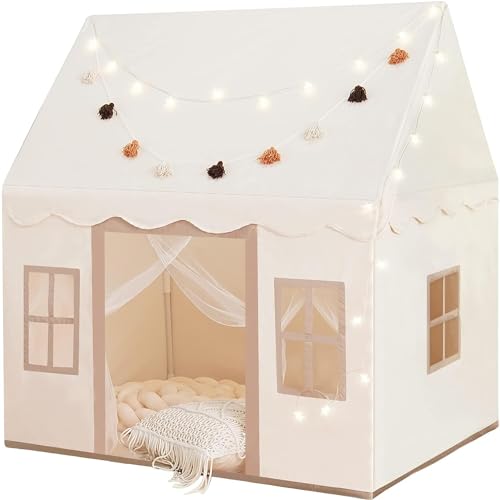 NIUEVLRS Großes Kinderzelt mit Matte,Sternenlichtern, Spielzelt drinnen und draußen, Kinderspielzelt für Mädchen und Jungen ab 3 Jahren, Kinderzelt für Kleinkinder,132x90x132cm,Spielhaus mit Fenstern von NIUEVLRS