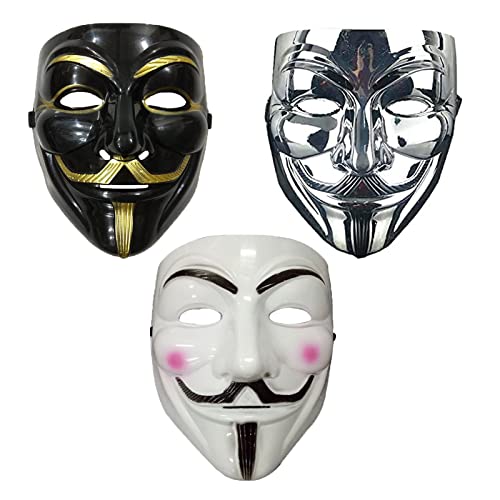 NIWWIN 3 piezas Máscaras para adultos, máscara de Halloween, V For Vendetta Masks, disfraz de cosplay de Halloween ,accesorios de cubierta facial para fiesta rave NIWWIN 3 piezas Máscaras para adultos, máscara de Halloween, V For Vendetta Masks, disfraz de cosplay de Halloween ,accesorios de cubierta facial para fiesta rave von NIWWIN