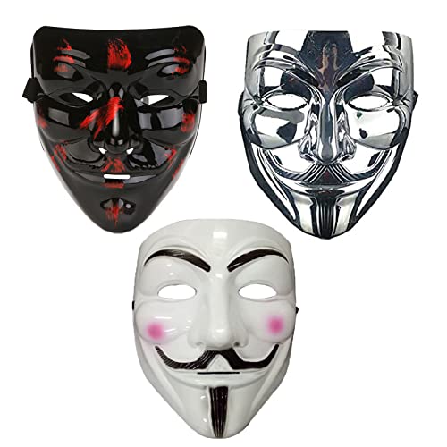 NIWWIN 3 piezas Máscaras para adultos, máscara de Halloween, V For Vendetta Masks, disfraz de cosplay de Halloween ,accesorios de cubierta facial para fiesta rave NIWWIN 3 piezas Máscaras para adultos, máscara de Halloween, V For Vendetta Masks, disfraz de cosplay de Halloween ,accesorios de cubierta facial para fiesta rave von NIWWIN