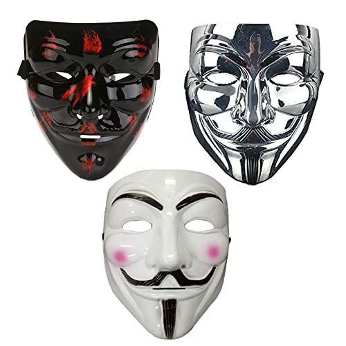 NIWWIN 3 piezas Máscaras para adultos, máscara de Halloween, V For Vendetta Masks, disfraz de cosplay de Halloween ，accesorios de cubierta facial para fiesta rave von NIWWIN