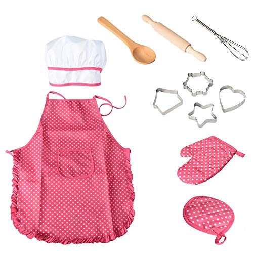 NIWWIN Chef Set Kinder Schürzen, 11 Stücke Kinder Kochen Spielen Küche Wasserdicht Backen für Mädchen Geschenk von NIWWIN