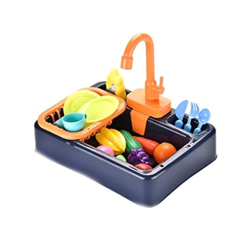 NIWWIN Pretend Play Kids Kitchen Sink Toys Set mit fließendem Wasser Lerngeschenke Jungen Mädchen Simulation Geschirrspüler Arbeitsarmatur & Abfluss Geschenke (Blau) von NIWWIN