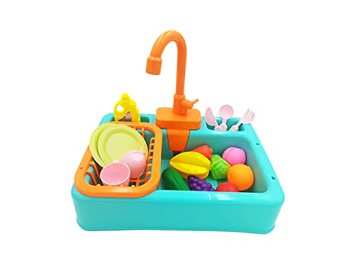 NIWWIN Pretend Play Kids Kitchen Sink Toys Set mit fließendem Wasser Lerngeschenke Jungen Mädchen Simulation Geschirrspüler Arbeitsarmatur & Abfluss Geschenke (Grün) von NIWWIN