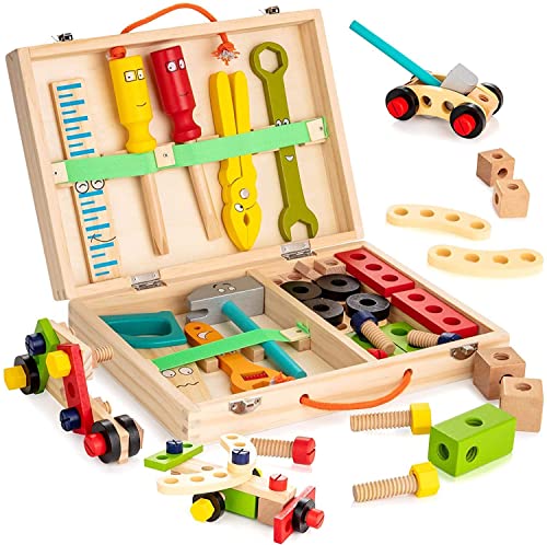 NIWWIN Spielwerkzeuge, hölzernes Bauspielzeugsets und Pretend Play, Kinder Werkzeugkasten Kit BAU Rollenspiel Spielzeug, Frühaufbildungsspielzeug für 3 4 5 6 jährige Mädchen Jun von NIWWIN