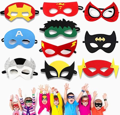 NIWWIN 10 stück superhelden masken,kinder halbmaske,superhelden geburtstagsdeko,lustige masken fasching,fasching deko,cosplay maske für Halloween und Kindergeburtstag. von NIWWIN