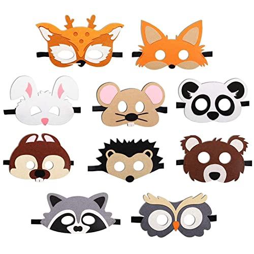 NIWWIN Waldtiere Party Maske für Kinder - 10 Stück Filz Masken, Lustige Fasching Deko, Cosplay für Halloween und Kindergeburtstag von NIWWIN