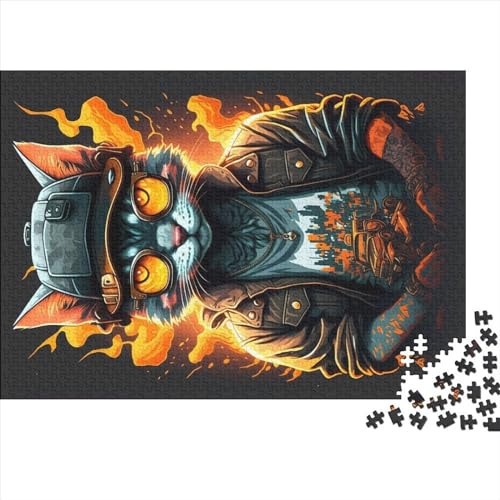 1000 Teile Cyberpunk Fire Cat Puzzles für Erwachsene, Intellektuelles Spiel, Puzzlespielzeug für Kinder, 1000 Teile (75 x 50 cm) von NIXCON