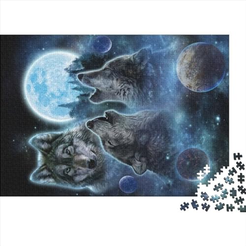 1000 Teile DREI Wölfe und Vollmond Puzzles für Erwachsene Intellektuelles Spiel Puzzle Spielzeug für Kinder 1000 Teile (75 x 50 cm) von NIXCON