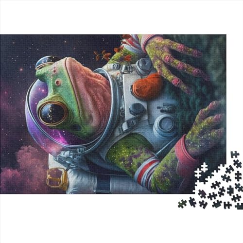 1000-teiliges Puzzle, Frosch-Weltraum-Astronauten-Puzzle für Erwachsene, Holzpuzzle, Lernspiel für Erwachsene, Kind, 1000 Teile (75 x 50 cm) von NIXCON