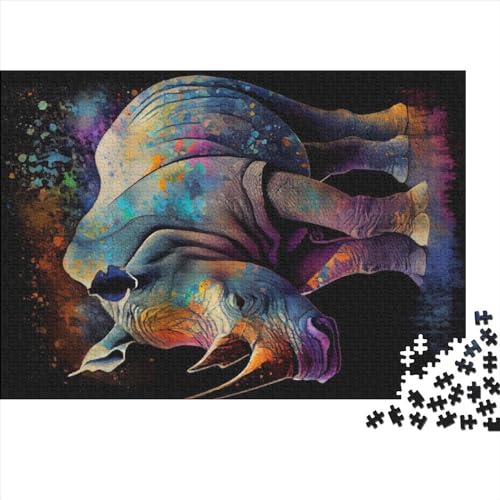 1000-teiliges Puzzle, Nashorn-Tintenmalerei-Puzzle für Erwachsene, Holzpuzzle, Lernspiel für Erwachsene, Kind, 1000 Teile (75 x 50 cm) von NIXCON