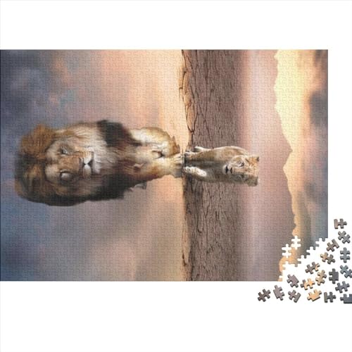1000-teiliges Puzzle mit Löwenreflexion für Erwachsene, kreatives rechteckiges Holzpuzzle, Geschenk für Freunde und Familie, 1000 Teile (75 x 50 cm) von NIXCON