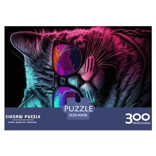 300 Teile Puzzles Neon Nights Cat Holzpuzzles Anspruchsvolles Spiel Quadratische Puzzles für Erwachsene und Kinder 300 Teile (40 x 28 cm) von NIXCON