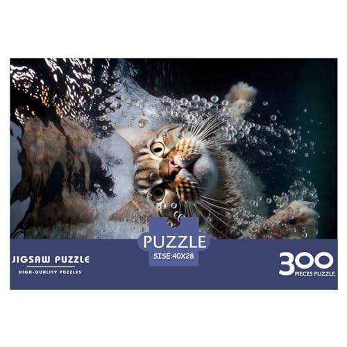 300 Teile kreatives Puzzle, verängstigte Katze unter Wasser, Geschenk-Puzzle, rechteckiges Puzzle-Spielzeug für Erwachsene, 300 Teile (40 x 28 cm) von NIXCON