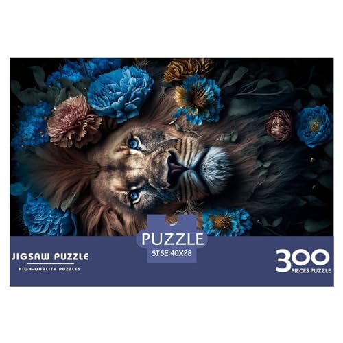 300-teiliges Puzzle für Erwachsene, Löwenkunst mit Blumen, Geschenke, kreative rechteckige Puzzles, Holzpuzzle 300 Teile (40 x 28 cm) von NIXCON