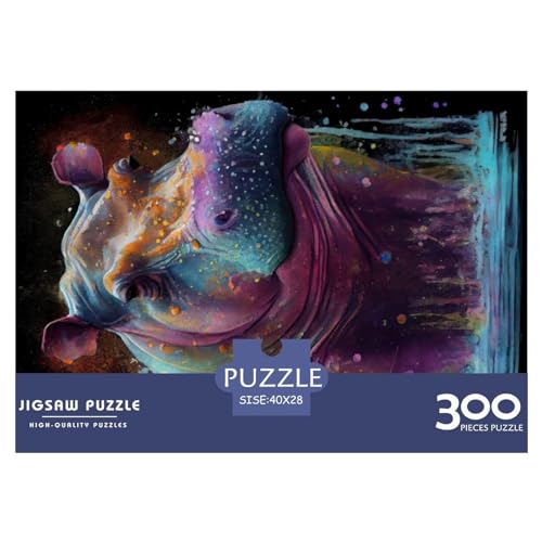 300-teiliges Puzzle für Erwachsene, Nilpferd, Tuschemalerei, Geschenke, kreative rechteckige Puzzles, Holzpuzzle 300 Teile (40 x 28 cm) von NIXCON