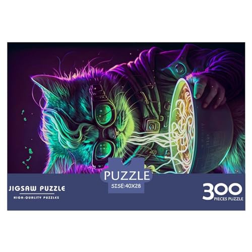 300-teiliges rechteckiges Puzzle für Erwachsene, Katze, die Noodhless isst, kreative Puzzle-Herausforderung, Spielzeugpuzzle, 300 Teile (40 x 28 cm) von NIXCON
