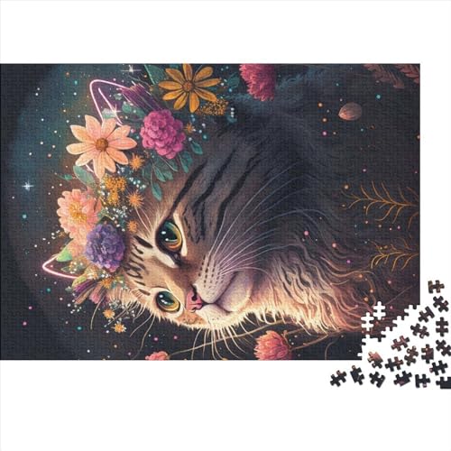 500 Teile Puzzles für Erwachsene, Katze und Blume, Neon-Puzzlesets für Familien, Holzpuzzles, Gehirn-Herausforderungspuzzle, 500 Teile (52 x 38 cm) von NIXCON