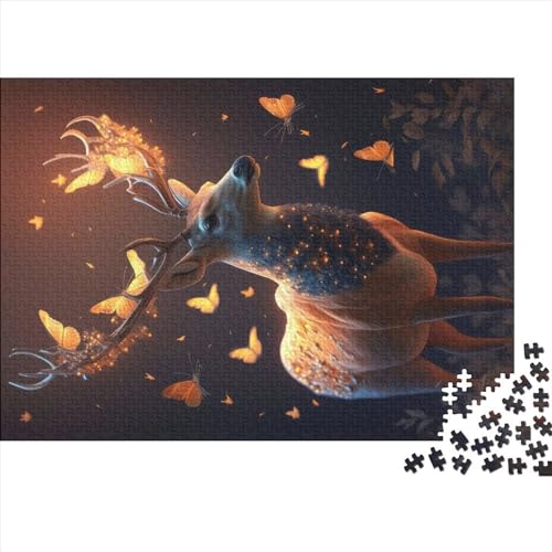 Fantasie-Schmetterlinge-Hirsch-Geschenke, 1000-teiliges Puzzle für Erwachsene – Holzpuzzles – Entspannungspuzzlespiele – Denksport-Puzzle 1000 Teile (75 x 50 cm) von NIXCON