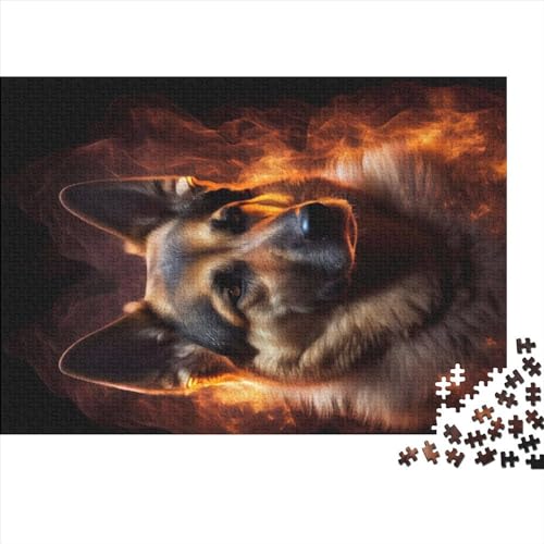 Kreative rechteckige Puzzles für Erwachsene, 1000 Teile, Deutscher Schäferhund, Feuer, Holzpuzzle, praktisches Spiel, Familiendekoration, 1000 Teile (75 x 50 cm) von NIXCON