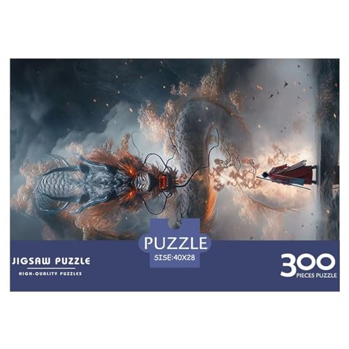 Kreative rechteckige Puzzles für Erwachsene, 300 Teile, japanischer Drache, Holzpuzzle, praktisches Spiel, Familiendekoration, 300 Teile (40 x 28 cm) von NIXCON