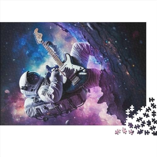 Kreativer Astronaut spielt Gitarre, Geschenk, Holz, 1000 Teile, Puzzle für Erwachsene, rechteckiges Puzzle, Gehirnübung, Herausforderungsspiel, 1000 Teile (75 x 50 cm) von NIXCON