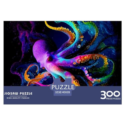Kreativer bunter Oktopus. Geschenk-Puzzle aus Holz, 300 Teile, für Erwachsene, rechteckiges Puzzle, Gehirnübung, Herausforderungsspiel, 300 Teile (40 x 28 cm) von NIXCON