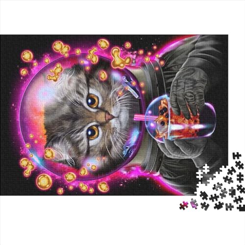 Kreatives Astronauten-Katze-Bubble-Tea-Puzzle für Erwachsene, 1000-teiliges Puzzle für Kinder, Familie, herausfordernde Spiele, Spielzeug, Geschenke, 1000 Teile (75 x 50 cm) von NIXCON