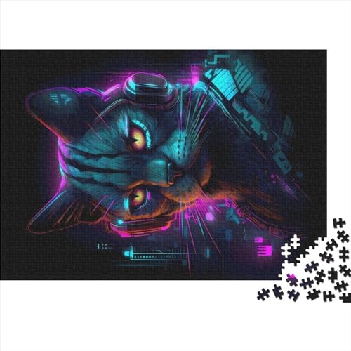 Kreatives Katzen-Neonkunst-Puzzle für Erwachsene, 1000-teiliges Puzzle für Kinder, Familie, herausfordernde Spiele, Spielzeug, Geschenke, 1000 Teile (75 x 50 cm) von NIXCON