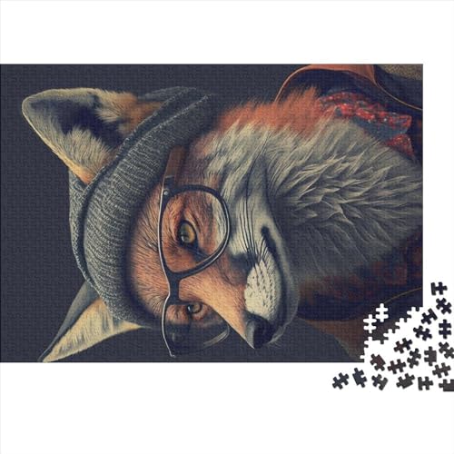 Puzzle 500 Teile für Erwachsene, Hipster-Fuchs in Kleidung, Puzzle, Holzbrettpuzzle, Familiendekoration, 500 Teile (52 x 38 cm) von NIXCON