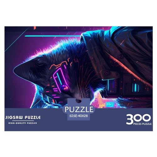 Puzzle für Erwachsene, 300 Teile, Katze, Neonkunst, kreatives rechteckiges Puzzle, Dekompressionsspiel, 300 Teile (40 x 28 cm) von NIXCON