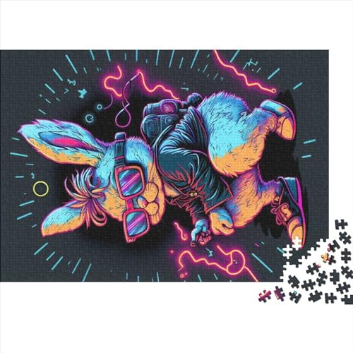 Puzzles 1000 Teile für Erwachsene, Kaninchen-Neon-Puzzle, Holzbrettpuzzles, Familiendekoration, 1000 Teile (75 x 50 cm) von NIXCON