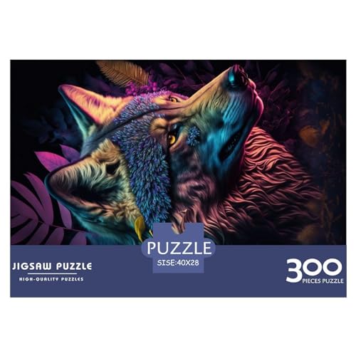 Puzzles 300 Teile für Erwachsene, buntes abstraktes Wolfspuzzle, Holzbrettpuzzles, Familiendekoration, 300 Teile (40 x 28 cm) von NIXCON