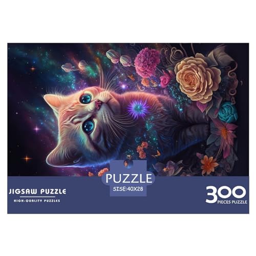 Puzzles für Erwachsene, 300 Teile, Katze und Blume, Neon-Geschenk, Holzbrett-Puzzles für Erwachsene, lustig, 300 Teile (40 x 28 cm) von NIXCON