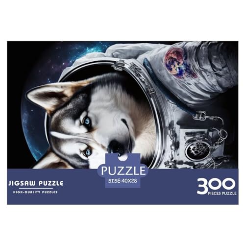 Puzzles für Erwachsene, 300 Teile, Sibirischer Husky-Astronautengeschenk, Holzbrettpuzzles für Erwachsene, lustig, 300 Teile (40 x 28 cm) von NIXCON