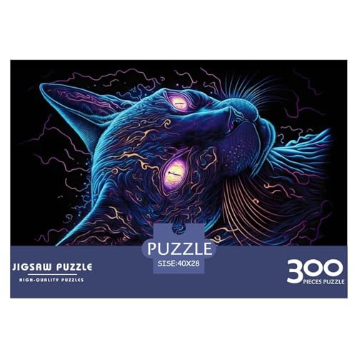 Schwarzlicht-Katze-Holzpuzzle für Erwachsene, 300-teiliges Puzzle, rechteckiges Puzzle, Geschenke für Erwachsene, Spiel 300 Stück (40 x 28 cm) von NIXCON