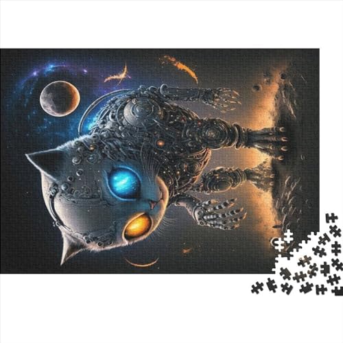 Space Mechanical Cat 1000-teiliges Holzpuzzle für Erwachsene und Kinder zum Stressabbau, 1000 Teile (75 x 50 cm) von NIXCON