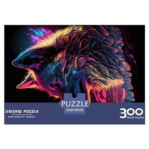 Synthwave Wolf 300-teiliges Puzzle für Erwachsene, kreatives rechteckiges Holzpuzzle, Geschenk für Freunde und Familie, 300 Teile (40 x 28 cm) von NIXCON