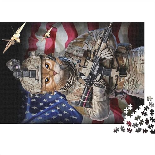 Tabby Cat Elite Soldier Holzpuzzle für Erwachsene, 500 Teile, rechteckiges Puzzle, Geschenke für Erwachsene, Spiel 500 Teile (52 x 38 cm) von NIXCON
