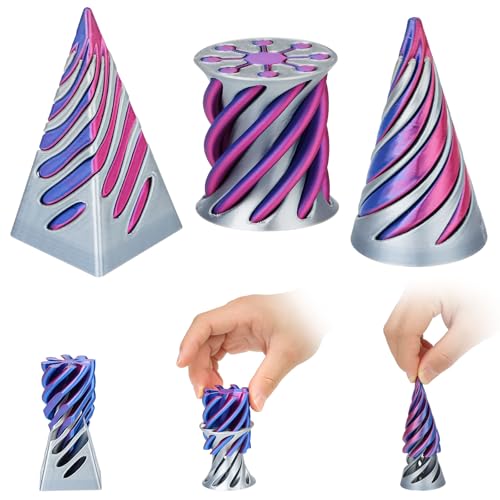 3 Stück Impossible Cone 3D, Spiral Cone Fidget Toy, Fidget Spirale, 3D-Wirbel, Kegel Obilo, 3D Impossible Pyramid Pass Through Anxiety Relief Toy, für Kinder und Erwachsene (Silber Blau) von NIXRET