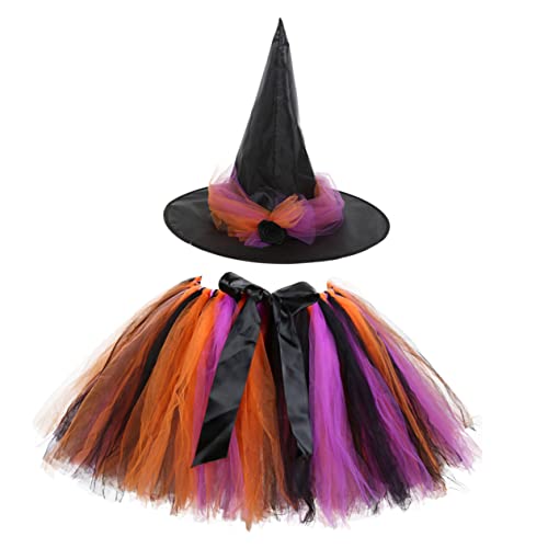 NIYANGLE 1satz Mädchen Hexenhut Kleid Halloween Kostüm Mit Tutu Rock Und Zubehör Für Junge Mädchen Für Kostümpartys Und Auftritte von NIYANGLE