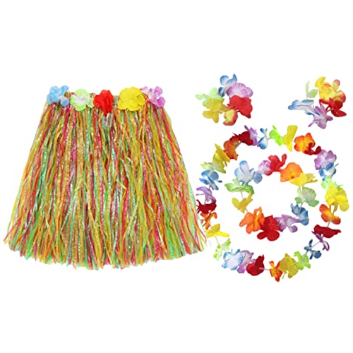 NIYANGLE 1 Satz Hawaiian Party Teiliges Kostüm mit Grasrock Blumenkranz Zubehör für Strand Luau Partys für Fotos Festliche Anlässe Farbenfroh Langlebig von NIYANGLE